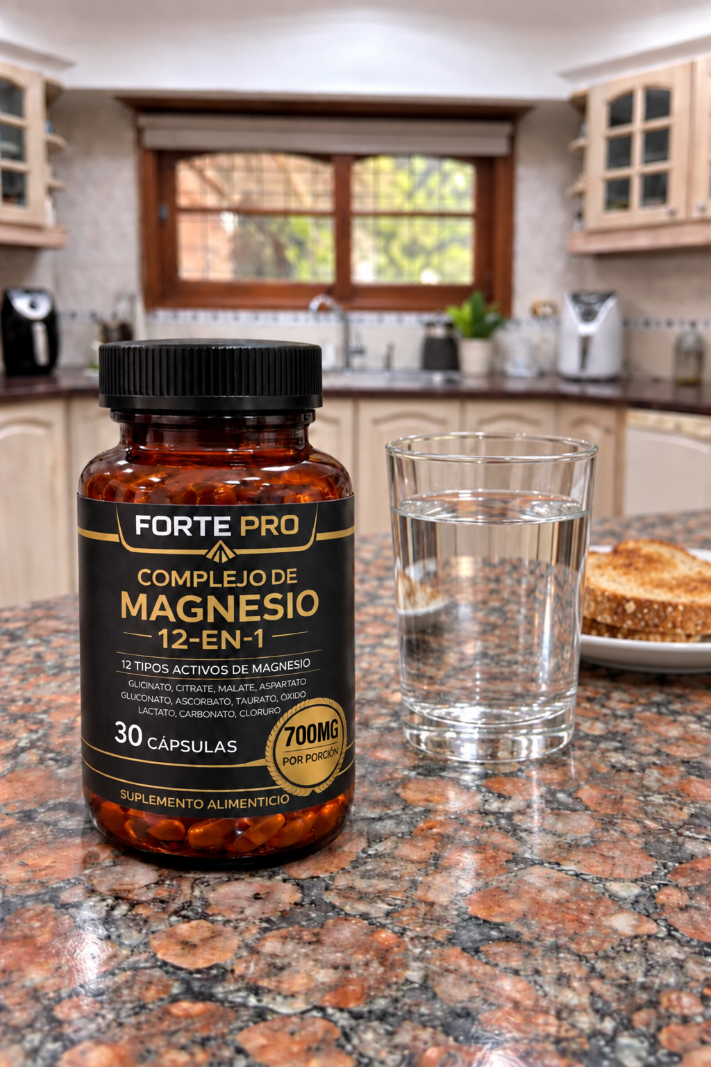 FortePro junto a un vaso de agua